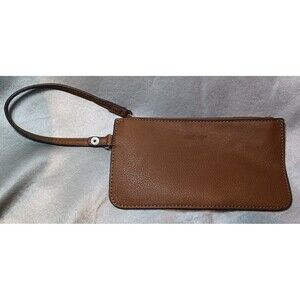 Nine West Brown Pebbled Faux Leather Wristlet Small Zip Pouch Clutch Bag